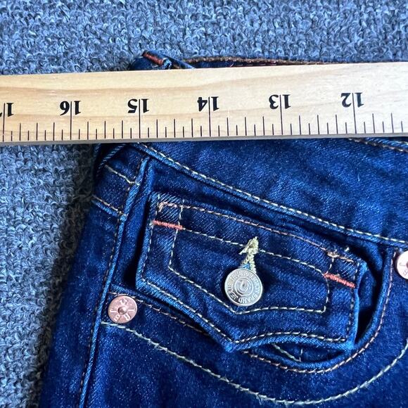 True Religion Joey Low Rise Flare Denim Flap Pocket Dark Wash Sz 28 - Picture 6 of 10
